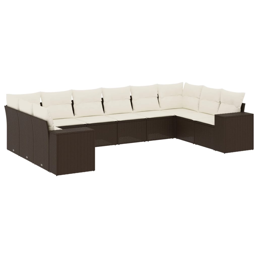 10-delige Loungeset met kussens poly rattan bruin is nu te koop bij PeponiXL, paradijselijk wonen!