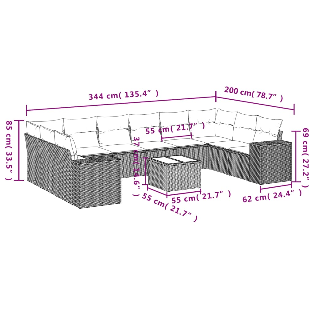 11-delige Loungeset met kussens poly rattan zwart is nu te koop bij PeponiXL, paradijselijk wonen!