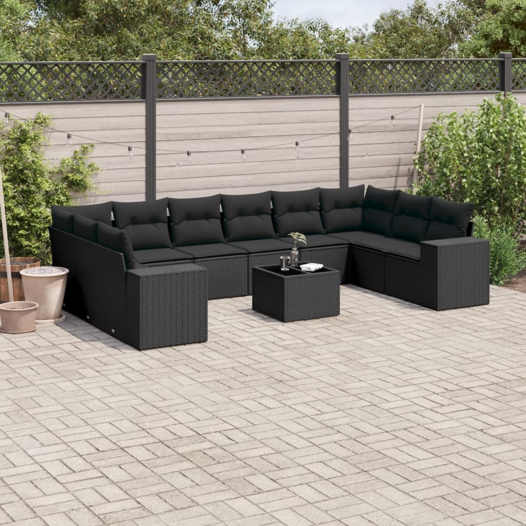11-delige Loungeset met kussens poly rattan zwart is nu te koop bij PeponiXL, paradijselijk wonen!