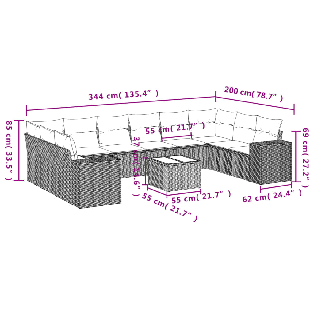11-delige Loungeset met kussens poly rattan zwart is nu te koop bij PeponiXL, paradijselijk wonen!