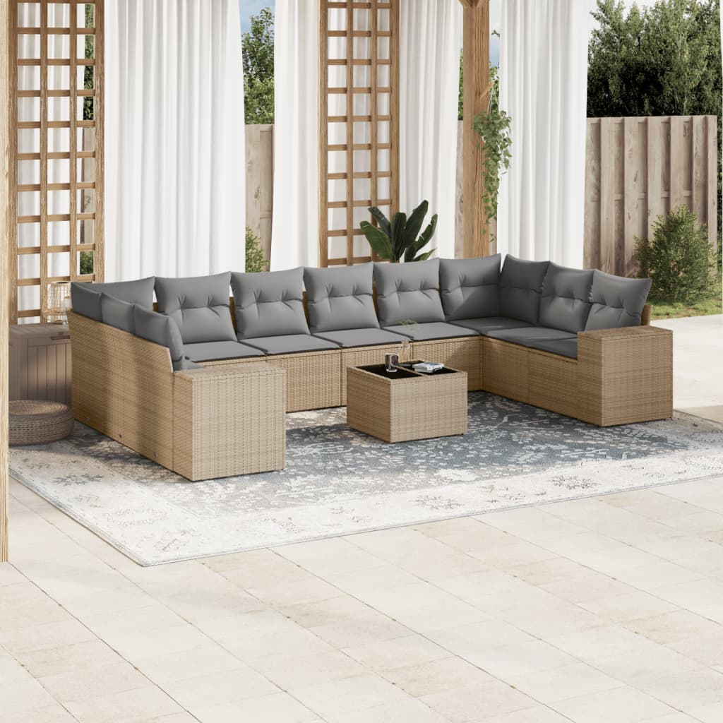 11-delige Tuinset met kussens poly rattan beige is nu te koop bij PeponiXL, paradijselijk wonen!