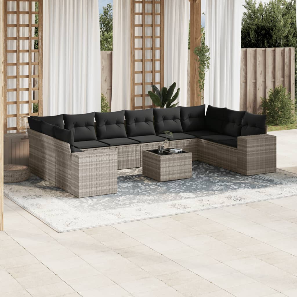 11-delige Loungeset met kussens poly rattan lichtgrijs is nu te koop bij PeponiXL, paradijselijk wonen!