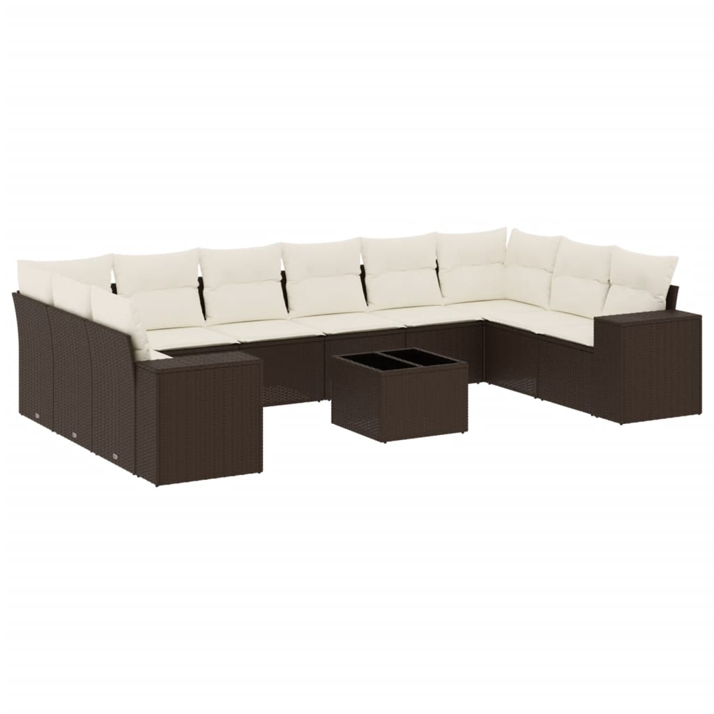 11-delige Loungeset met kussens poly rattan bruin is nu te koop bij PeponiXL, paradijselijk wonen!