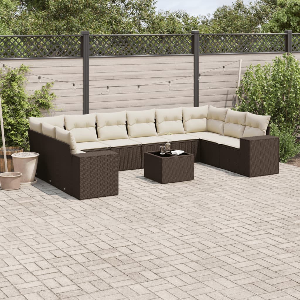 11-delige Loungeset met kussens poly rattan bruin is nu te koop bij PeponiXL, paradijselijk wonen!
