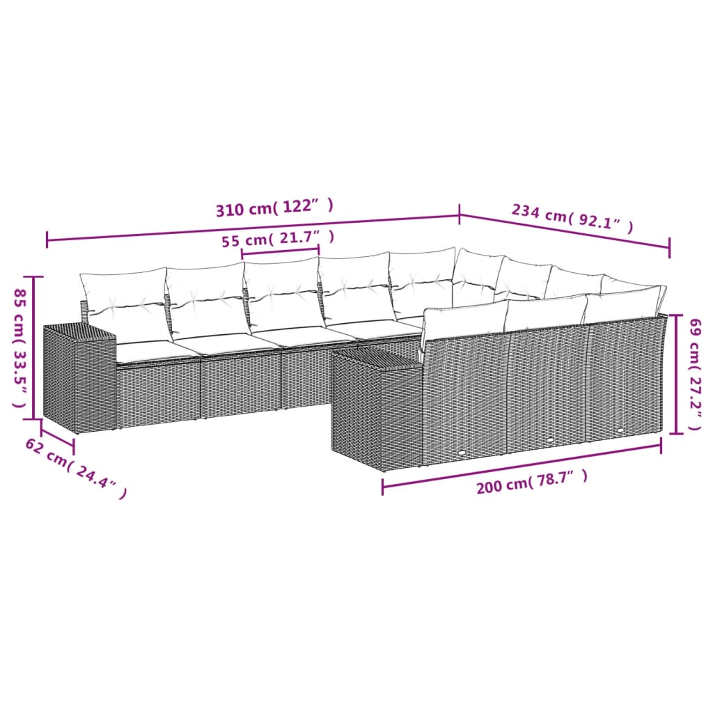 10-delige Loungeset met kussens poly rattan zwart is nu te koop bij PeponiXL, paradijselijk wonen!