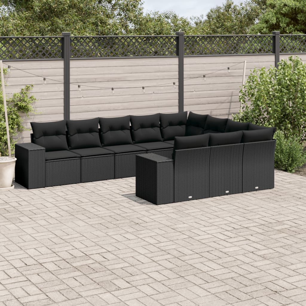 10-delige Loungeset met kussens poly rattan zwart is nu te koop bij PeponiXL, paradijselijk wonen!