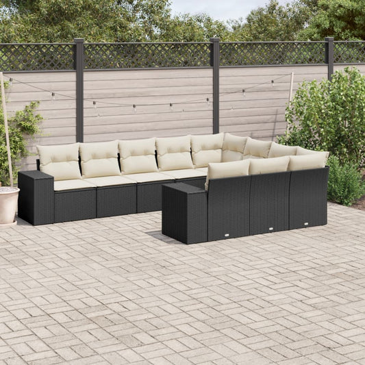 10-delige Loungeset met kussens poly rattan zwart is nu te koop bij PeponiXL, paradijselijk wonen!