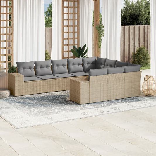 10-delige Loungeset met kussens poly rattan beige is nu te koop bij PeponiXL, paradijselijk wonen!