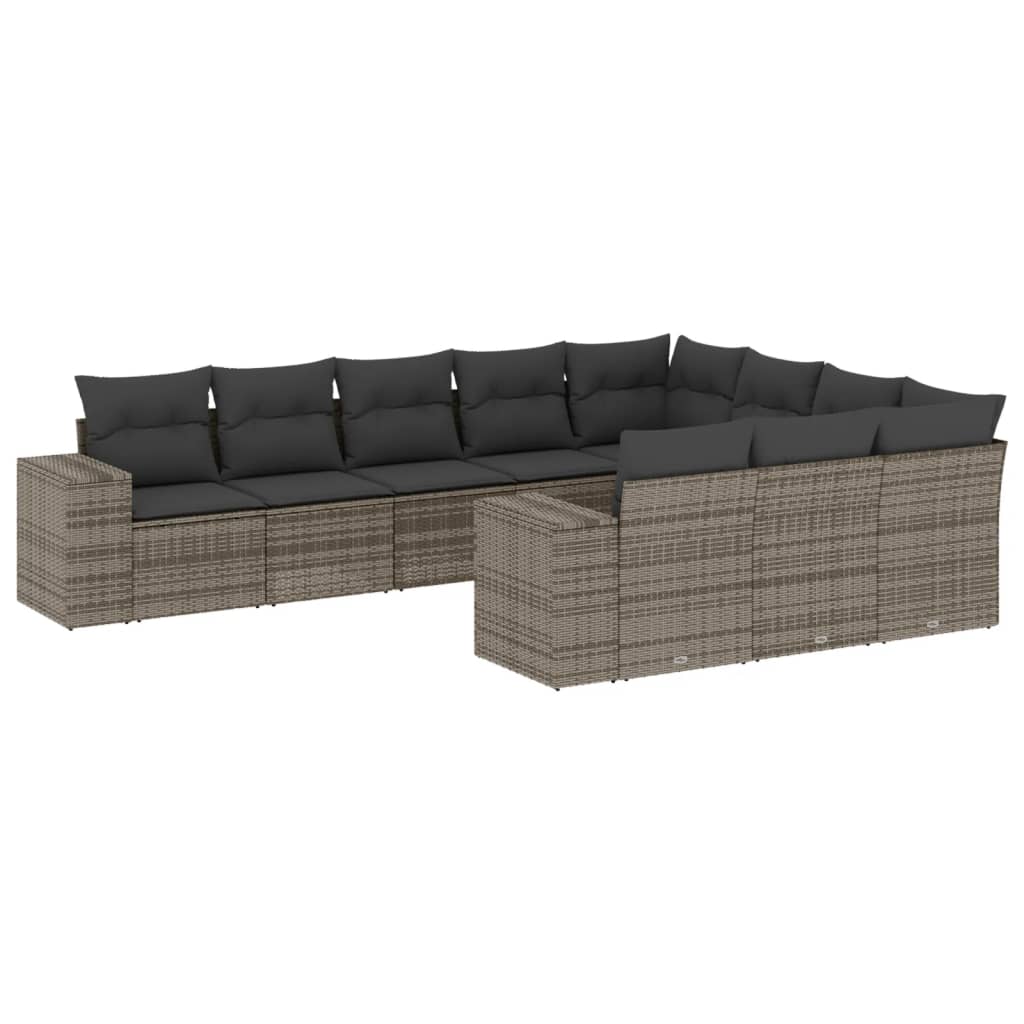 10-delige Loungeset met kussens poly rattan grijs is nu te koop bij PeponiXL, paradijselijk wonen!
