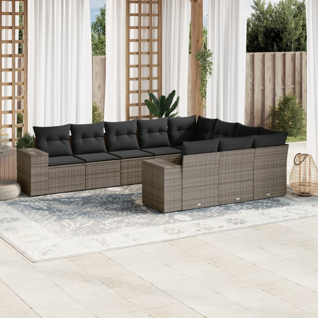 10-delige Loungeset met kussens poly rattan grijs is nu te koop bij PeponiXL, paradijselijk wonen!
