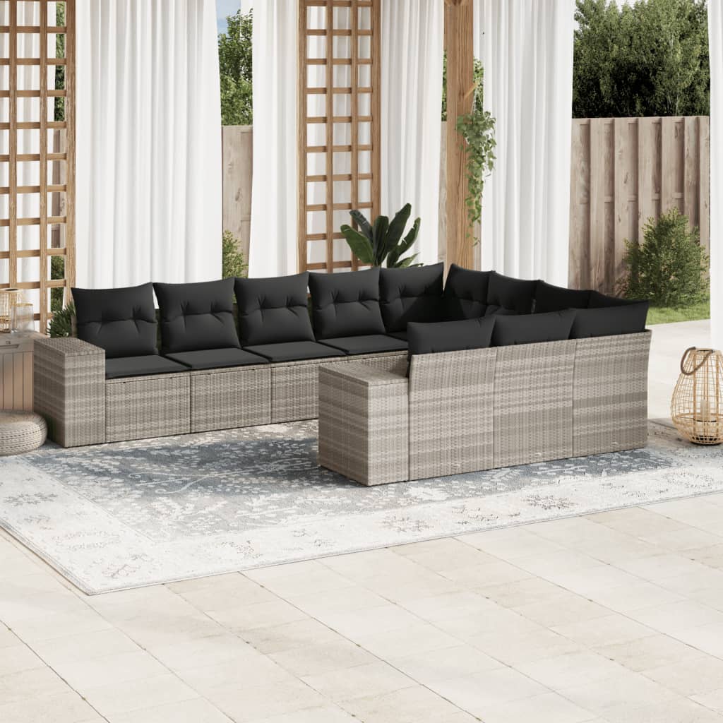 10-delige Loungeset met kussens poly rattan lichtgrijs is nu te koop bij PeponiXL, paradijselijk wonen!