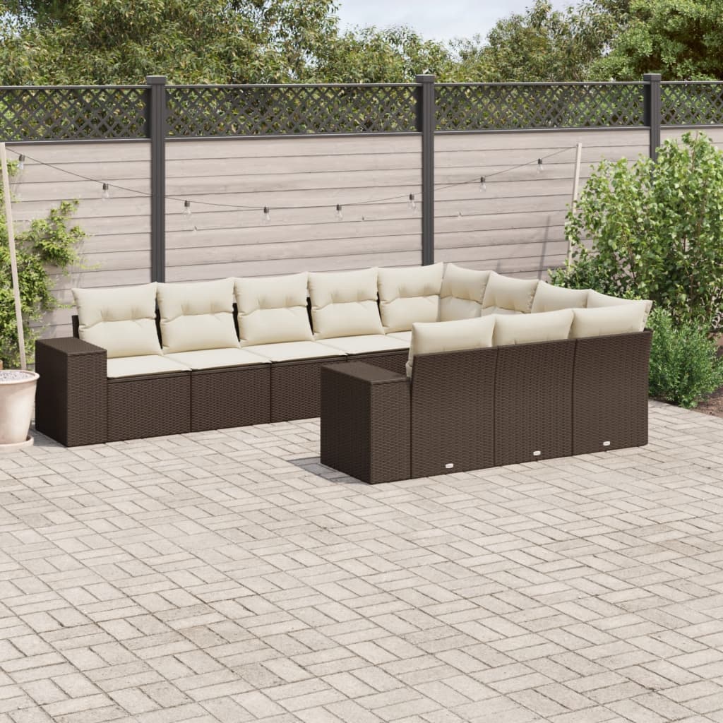 10-delige Loungeset met kussens poly rattan bruin is nu te koop bij PeponiXL, paradijselijk wonen!