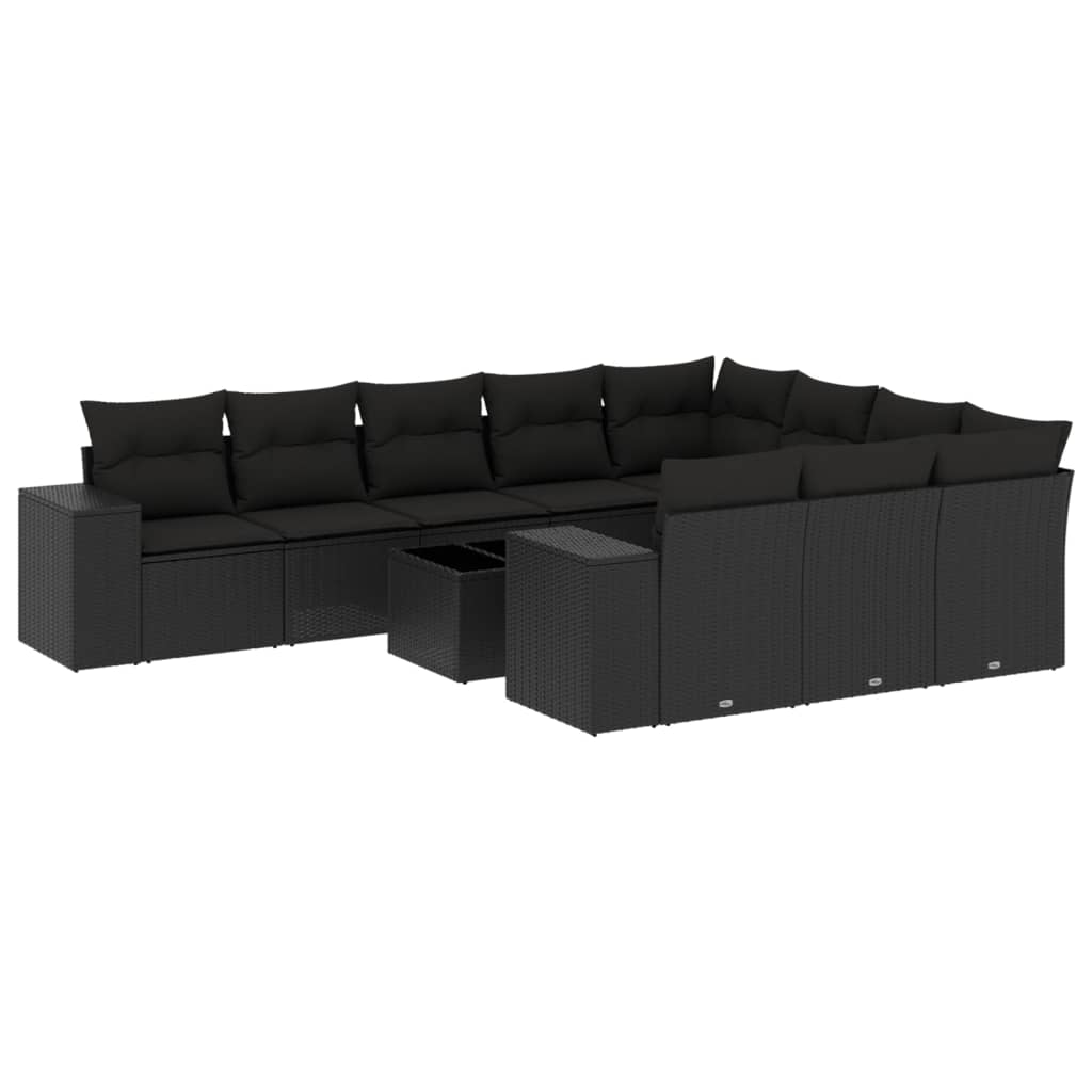 11-delige Loungeset met kussens poly rattan zwart is nu te koop bij PeponiXL, paradijselijk wonen!