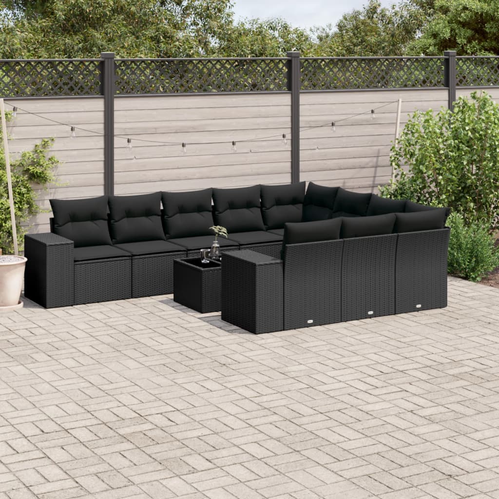 11-delige Loungeset met kussens poly rattan zwart is nu te koop bij PeponiXL, paradijselijk wonen!