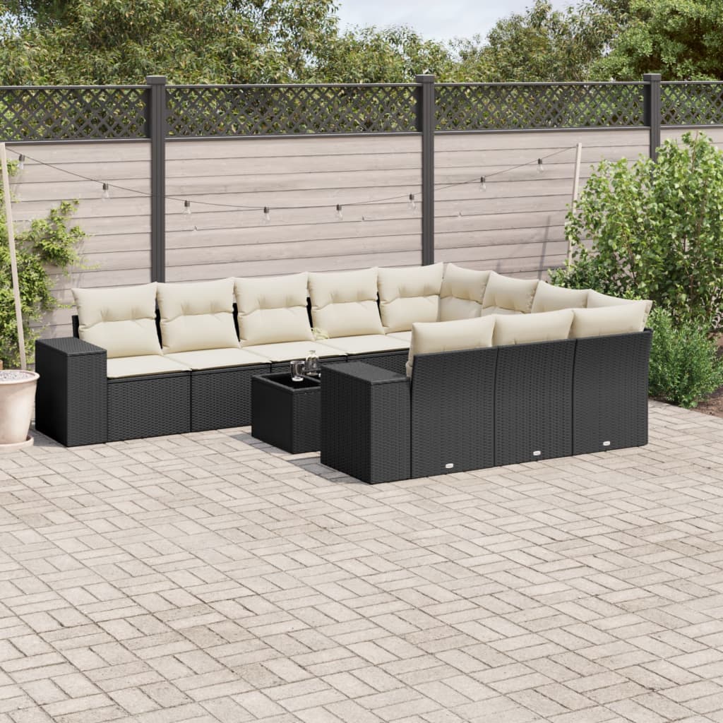 11-delige Loungeset met kussens poly rattan zwart is nu te koop bij PeponiXL, paradijselijk wonen!