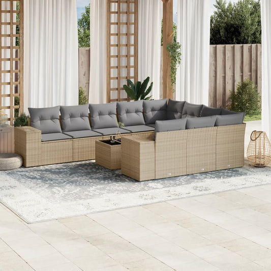 11-delige Tuinset met kussens poly rattan beige is nu te koop bij PeponiXL, paradijselijk wonen!