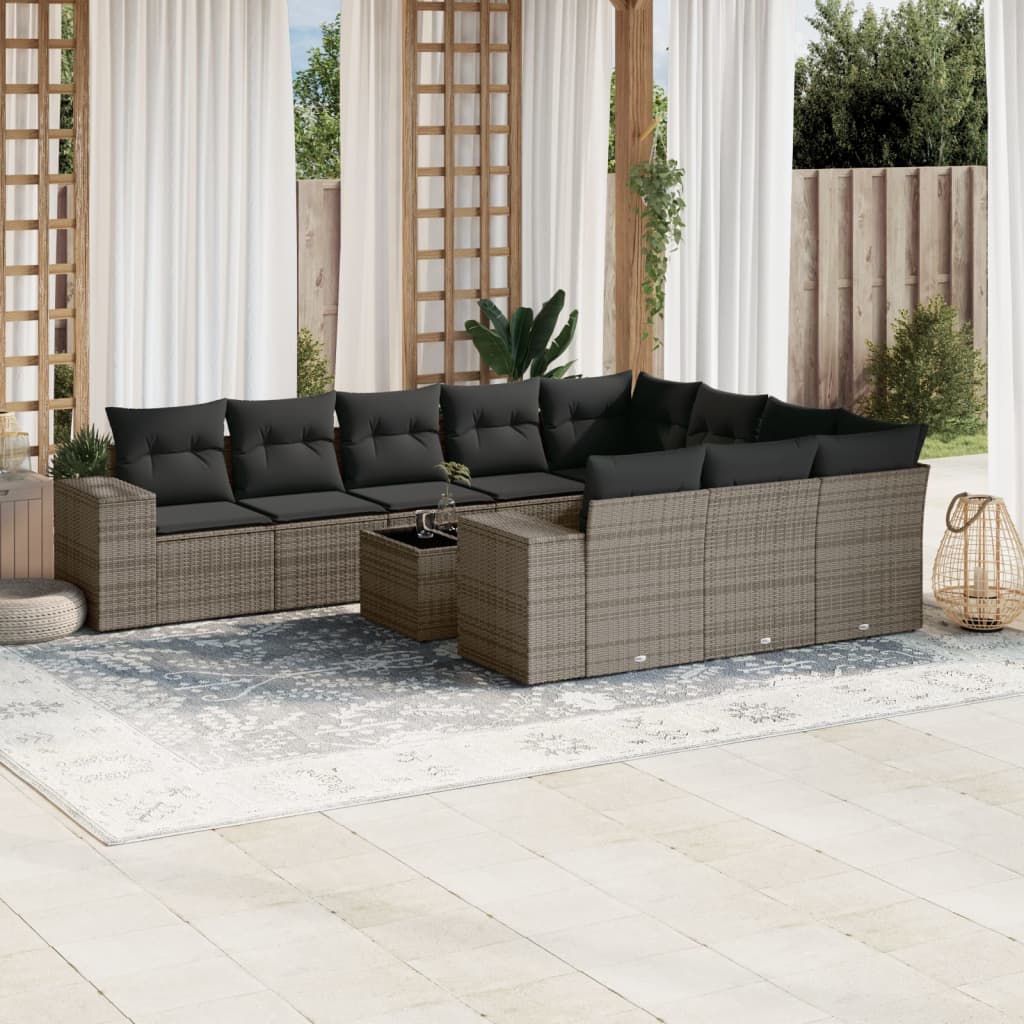 11-delige Loungeset met kussens poly rattan grijs is nu te koop bij PeponiXL, paradijselijk wonen!