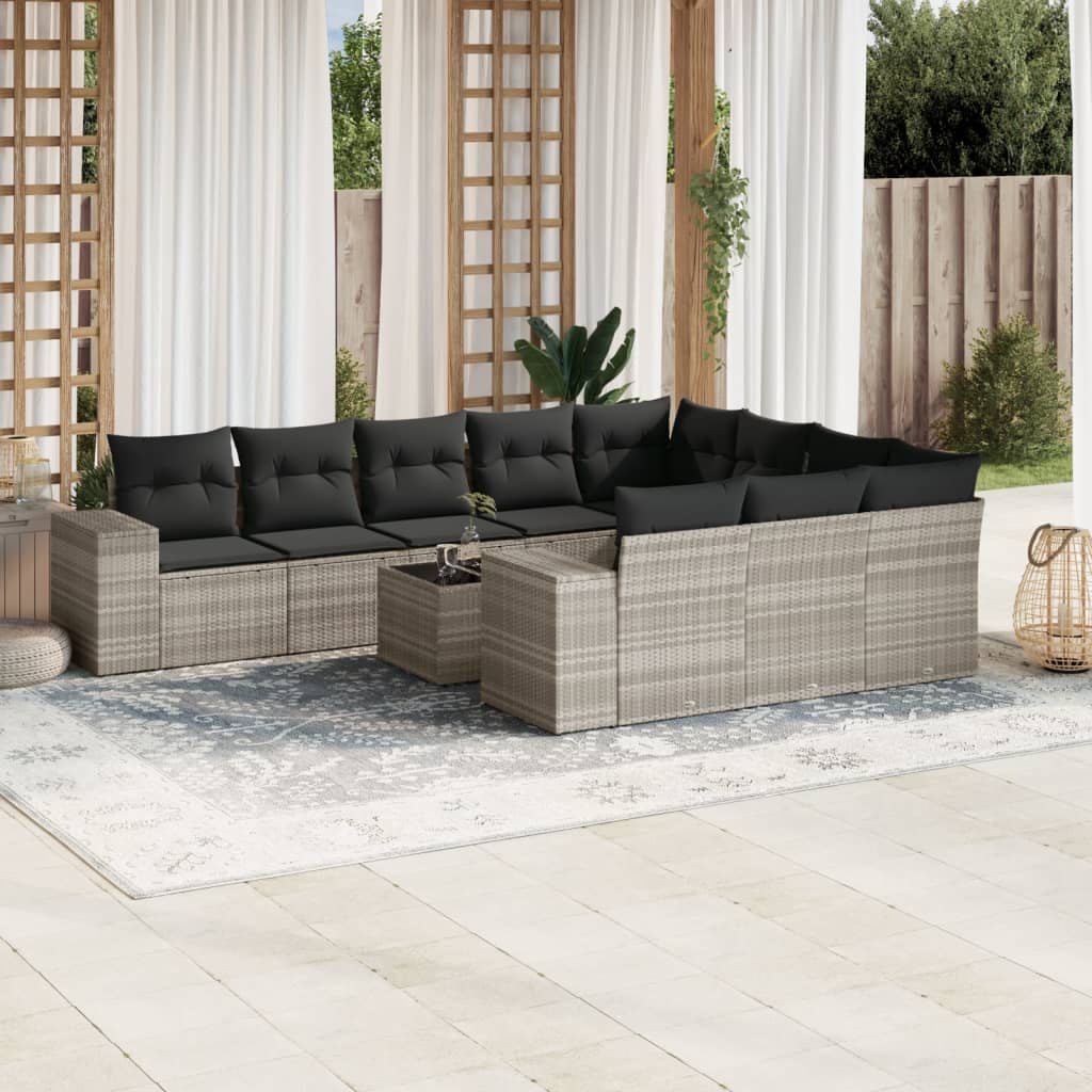 11-delige Loungeset met kussens poly rattan lichtgrijs is nu te koop bij PeponiXL, paradijselijk wonen!