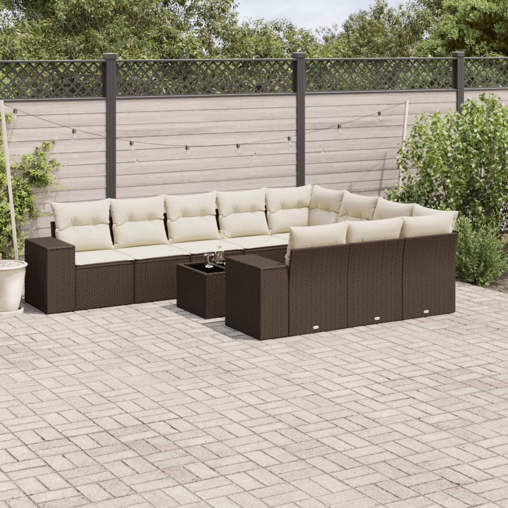 11-delige Loungeset met kussens poly rattan bruin is nu te koop bij PeponiXL, paradijselijk wonen!