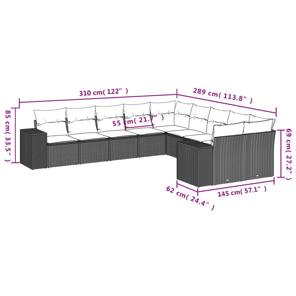 10-delige Loungeset met kussens poly rattan zwart is nu te koop bij PeponiXL, paradijselijk wonen!