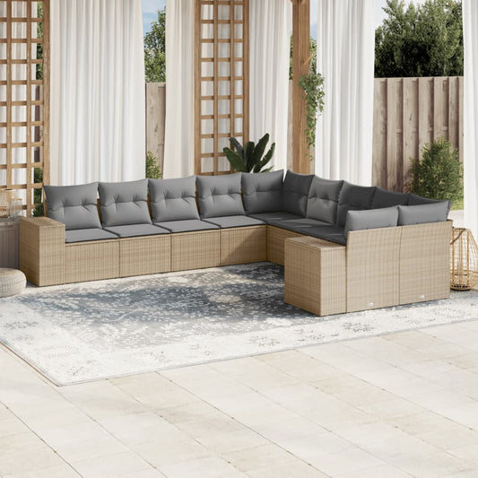 10-delige Loungeset met kussens poly rattan beige is nu te koop bij PeponiXL, paradijselijk wonen!