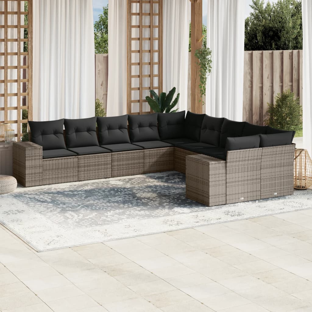 10-delige Loungeset met kussens poly rattan grijs is nu te koop bij PeponiXL, paradijselijk wonen!