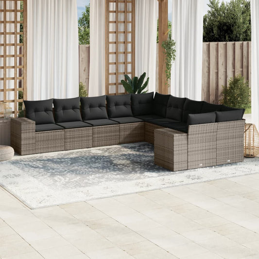 10-delige Loungeset met kussens poly rattan grijs is nu te koop bij PeponiXL, paradijselijk wonen!