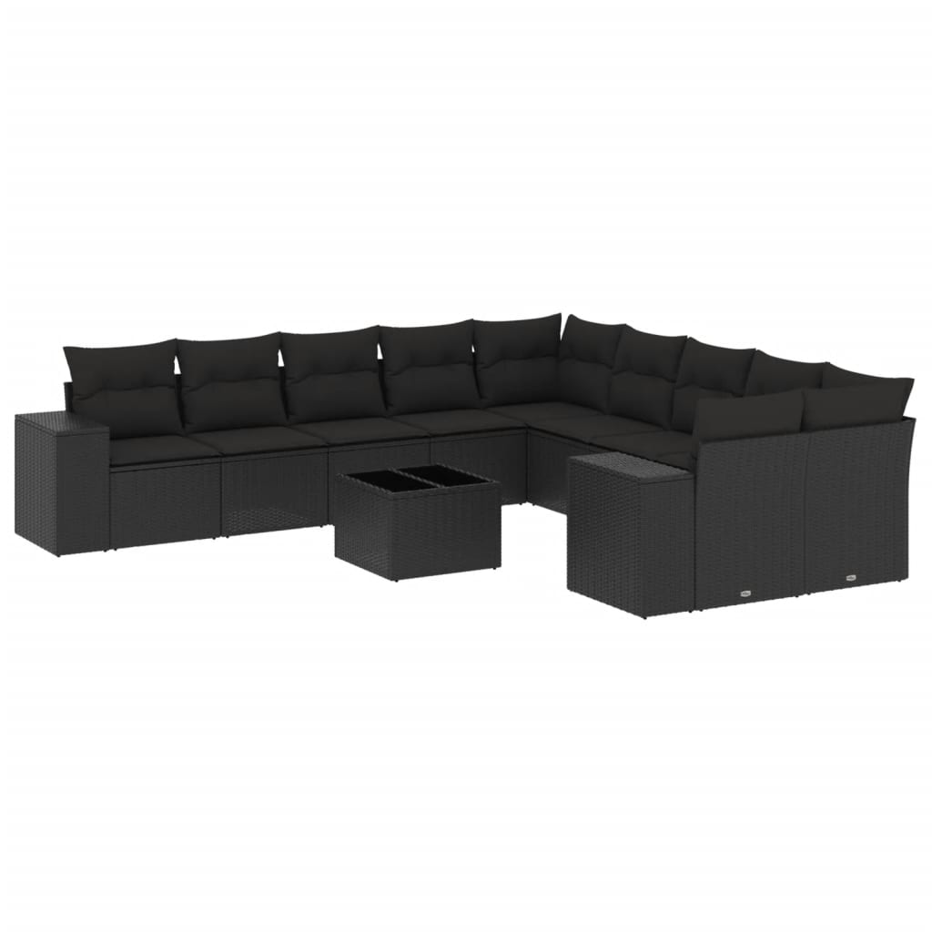 11-delige Loungeset met kussens poly rattan zwart is nu te koop bij PeponiXL, paradijselijk wonen!