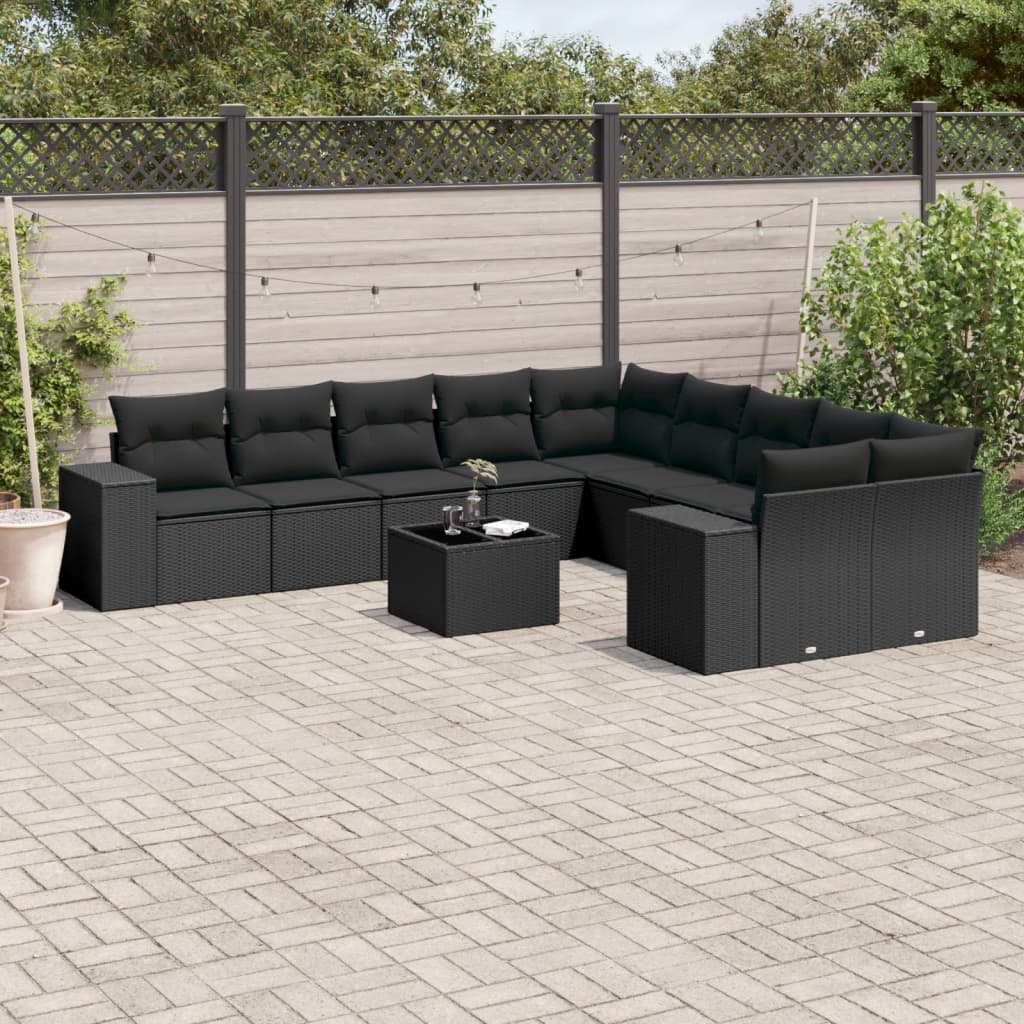 11-delige Loungeset met kussens poly rattan zwart is nu te koop bij PeponiXL, paradijselijk wonen!