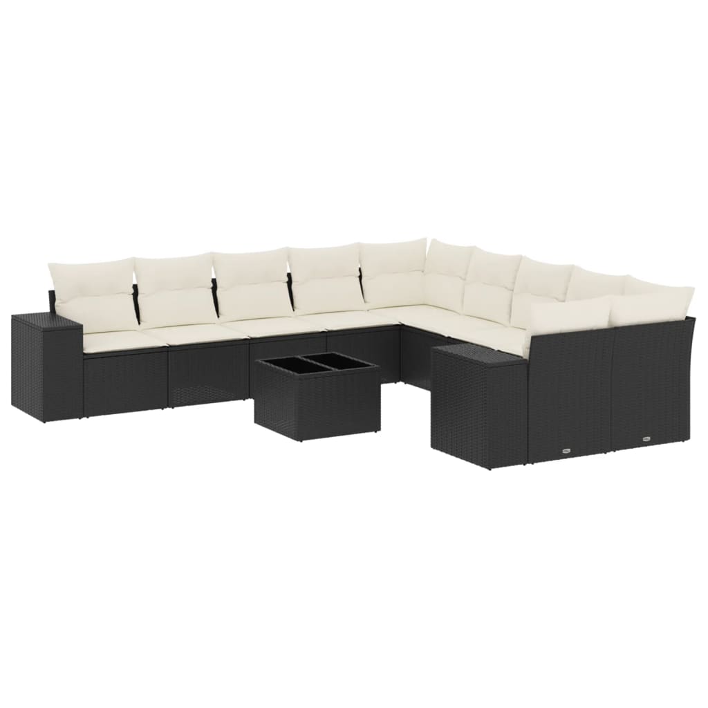 11-delige Loungeset met kussens poly rattan zwart is nu te koop bij PeponiXL, paradijselijk wonen!