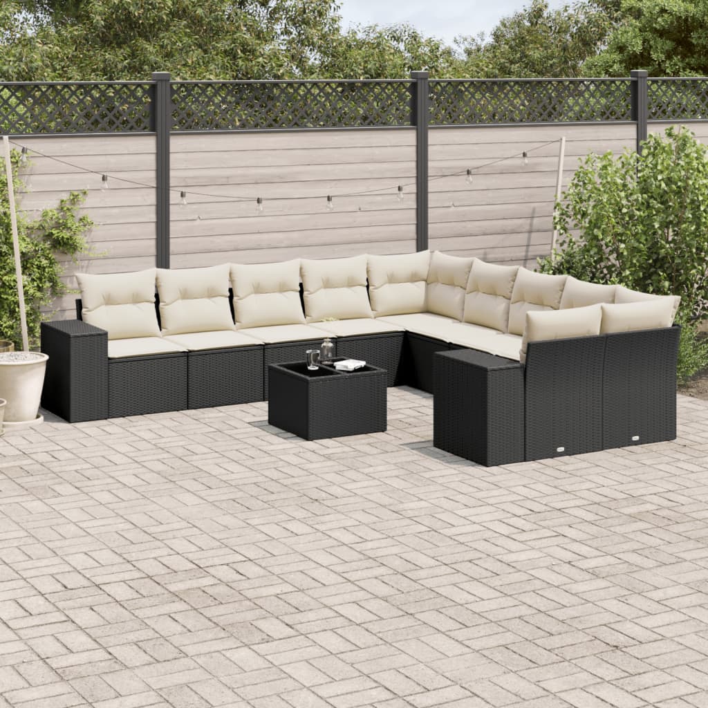 11-delige Loungeset met kussens poly rattan zwart is nu te koop bij PeponiXL, paradijselijk wonen!