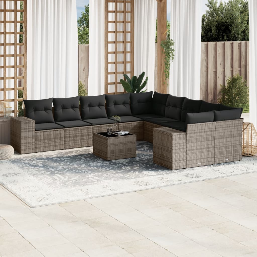 11-delige Loungeset met kussens poly rattan grijs is nu te koop bij PeponiXL, paradijselijk wonen!