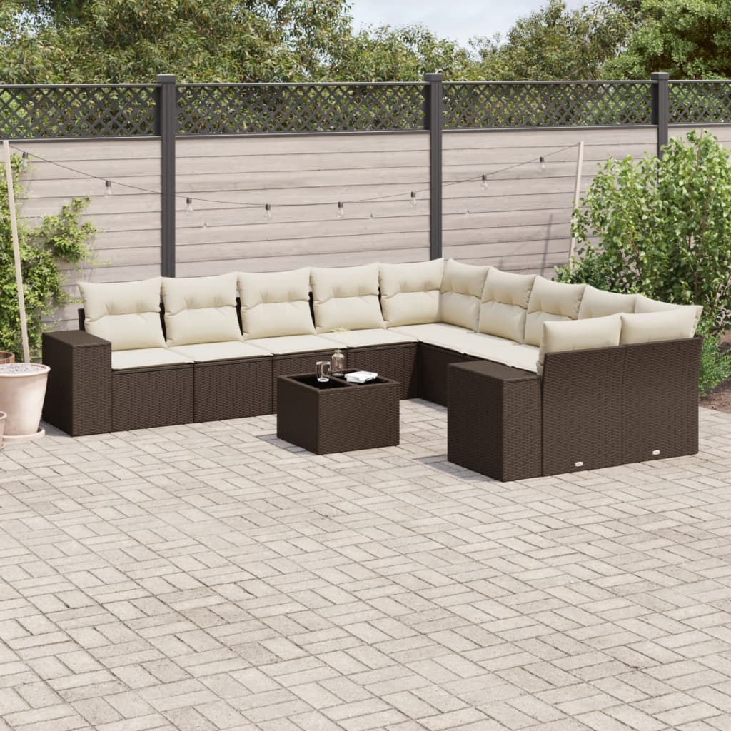 11-delige Loungeset met kussens poly rattan bruin is nu te koop bij PeponiXL, paradijselijk wonen!