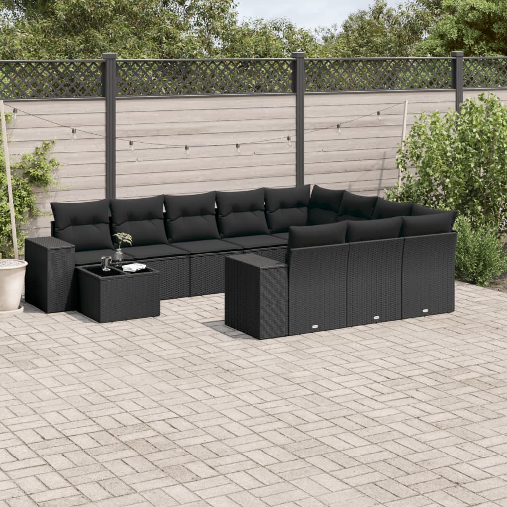 11-delige Loungeset met kussens poly rattan zwart is nu te koop bij PeponiXL, paradijselijk wonen!