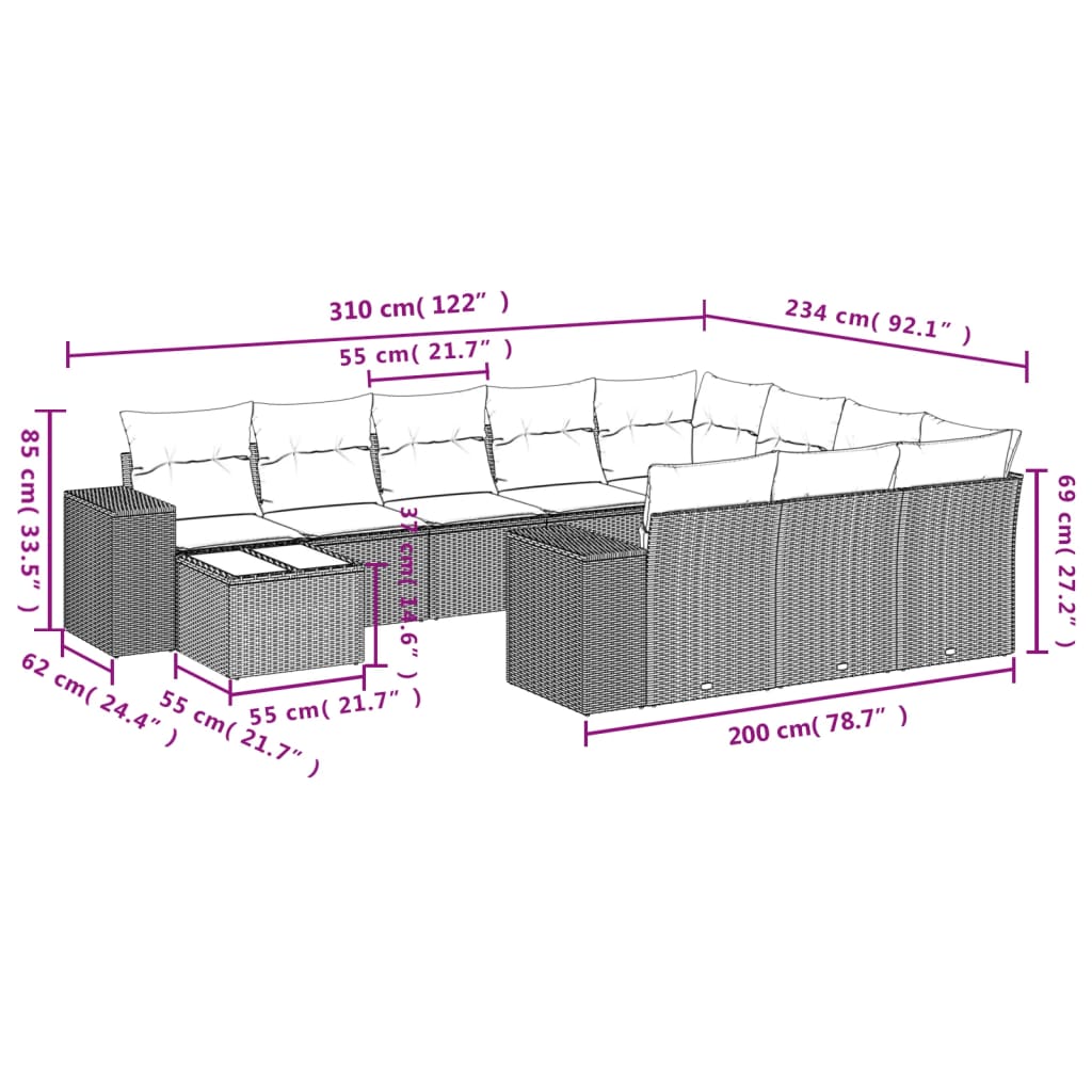 11-delige Tuinset met kussens poly rattan beige is nu te koop bij PeponiXL, paradijselijk wonen!