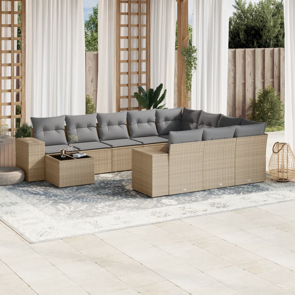 11-delige Tuinset met kussens poly rattan beige is nu te koop bij PeponiXL, paradijselijk wonen!