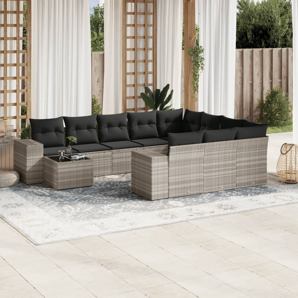 11-delige Loungeset met kussens poly rattan lichtgrijs is nu te koop bij PeponiXL, paradijselijk wonen!