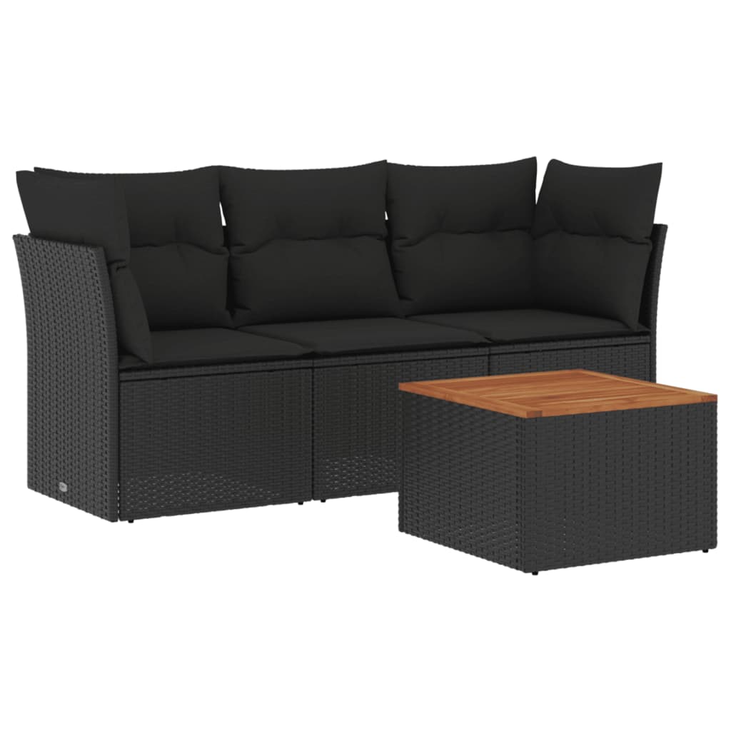 4-delige Loungeset met kussens poly rattan zwart is nu te koop bij PeponiXL, paradijselijk wonen!