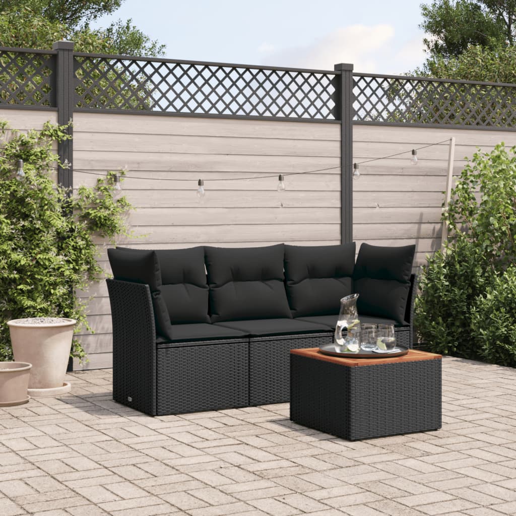 4-delige Loungeset met kussens poly rattan zwart is nu te koop bij PeponiXL, paradijselijk wonen!