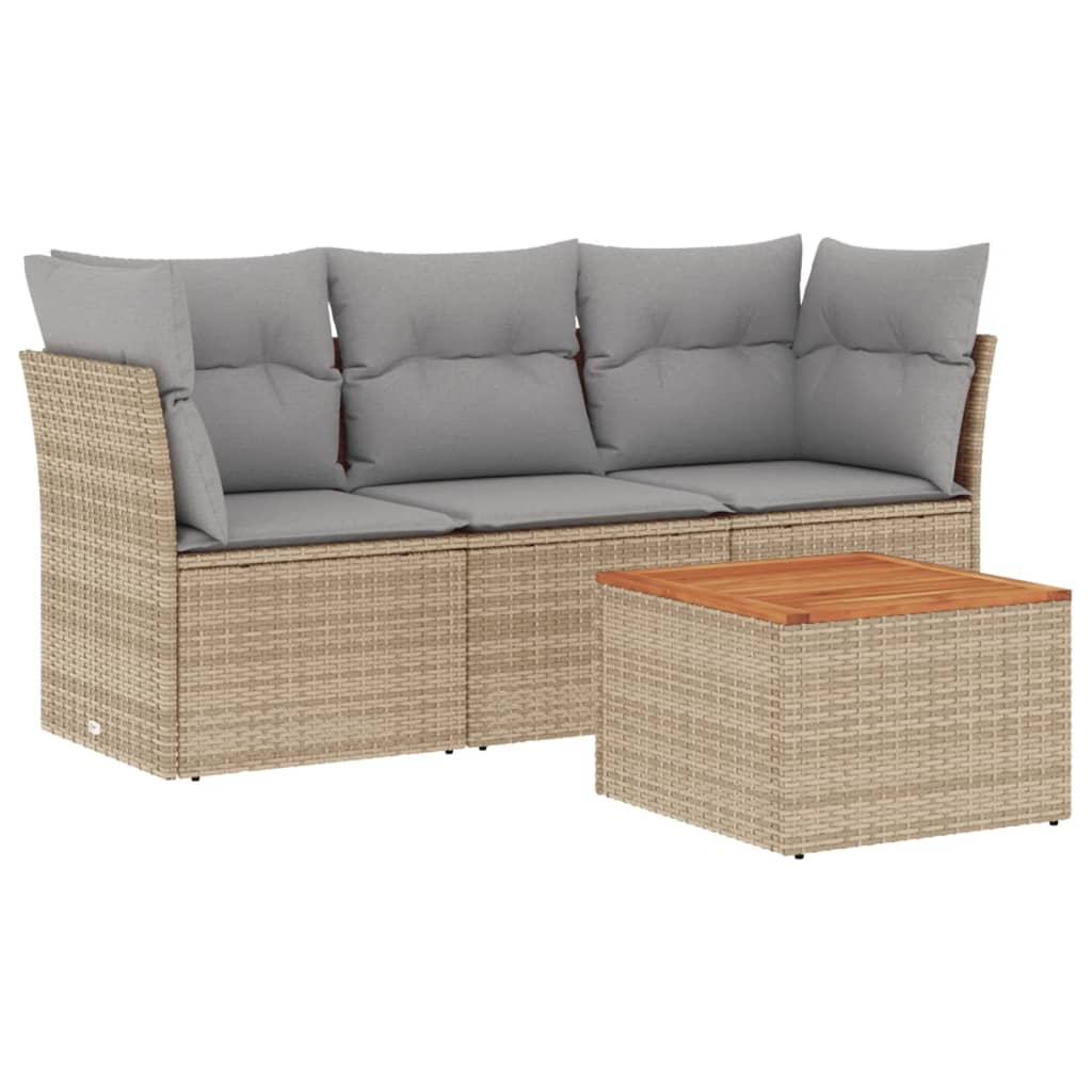 4-delige Loungeset met kussens poly rattan gemengd beige is nu te koop bij PeponiXL, paradijselijk wonen!