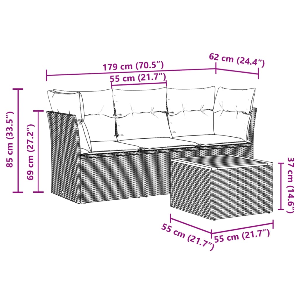 4-delige Loungeset met kussens poly rattan grijs is nu te koop bij PeponiXL, paradijselijk wonen!