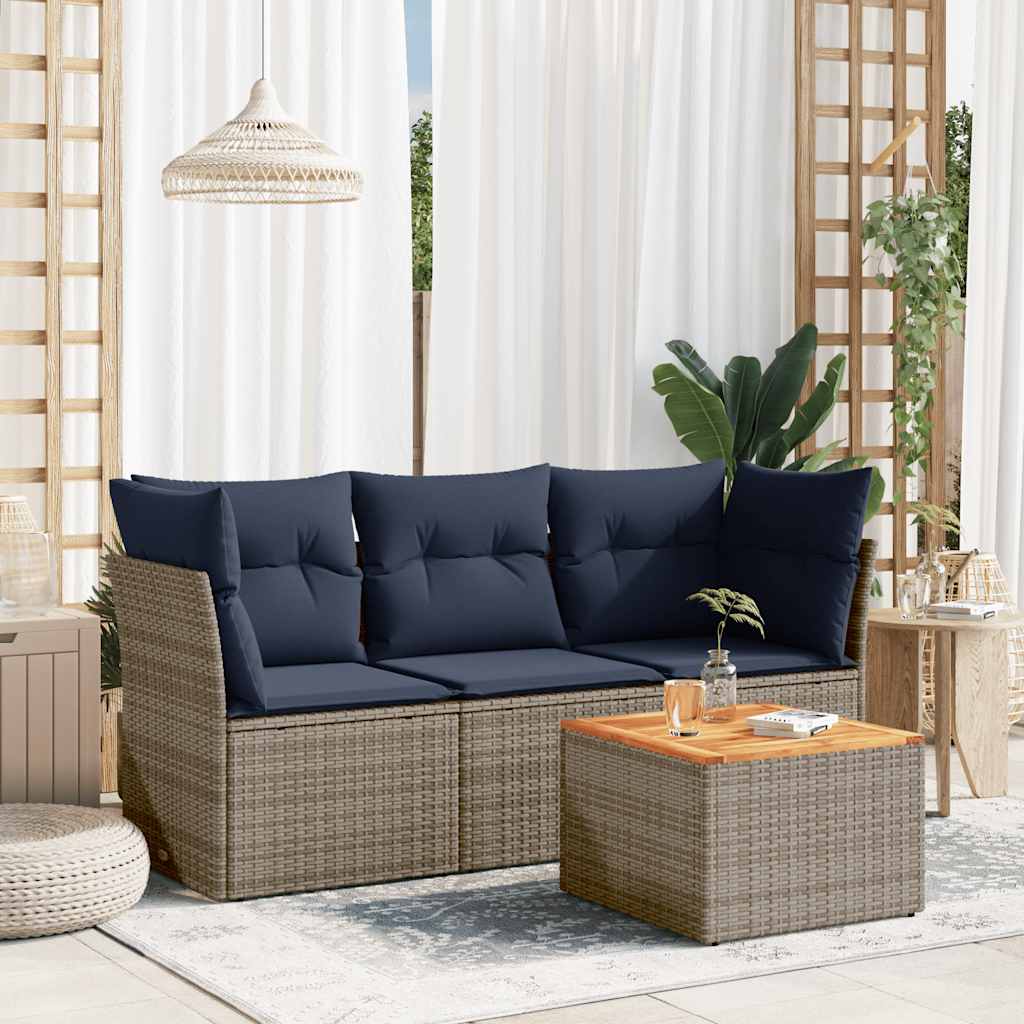 4-delige Loungeset met kussens poly rattan grijs is nu te koop bij PeponiXL, paradijselijk wonen!