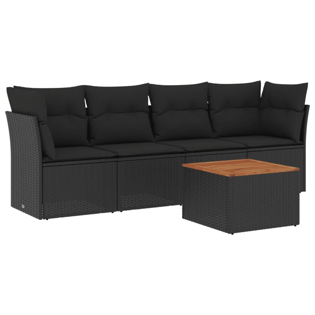5-delige Loungeset met kussens poly rattan zwart is nu te koop bij PeponiXL, paradijselijk wonen!