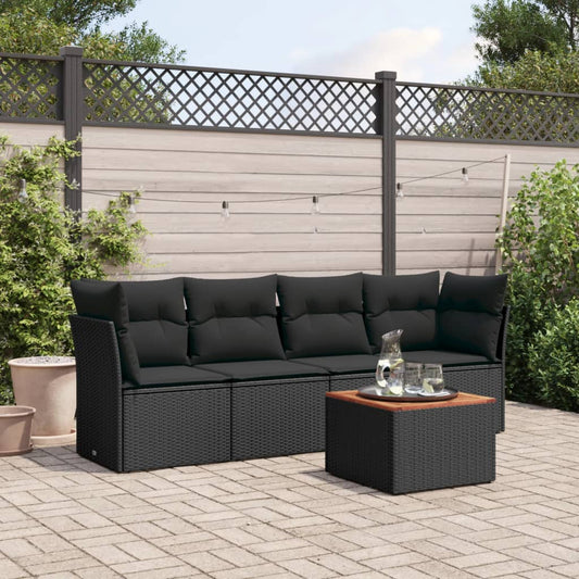 5-delige Loungeset met kussens poly rattan zwart is nu te koop bij PeponiXL, paradijselijk wonen!