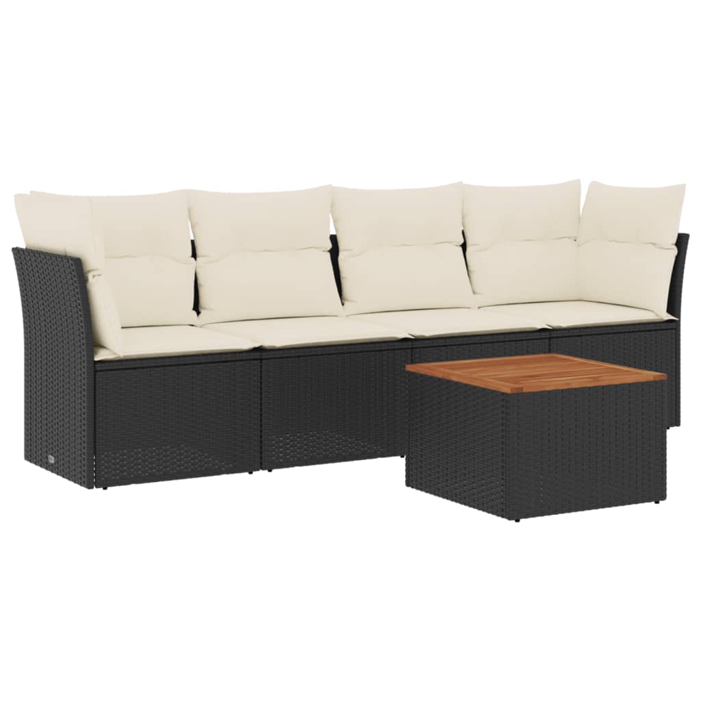 5-delige Loungeset met kussens poly rattan zwart is nu te koop bij PeponiXL, paradijselijk wonen!
