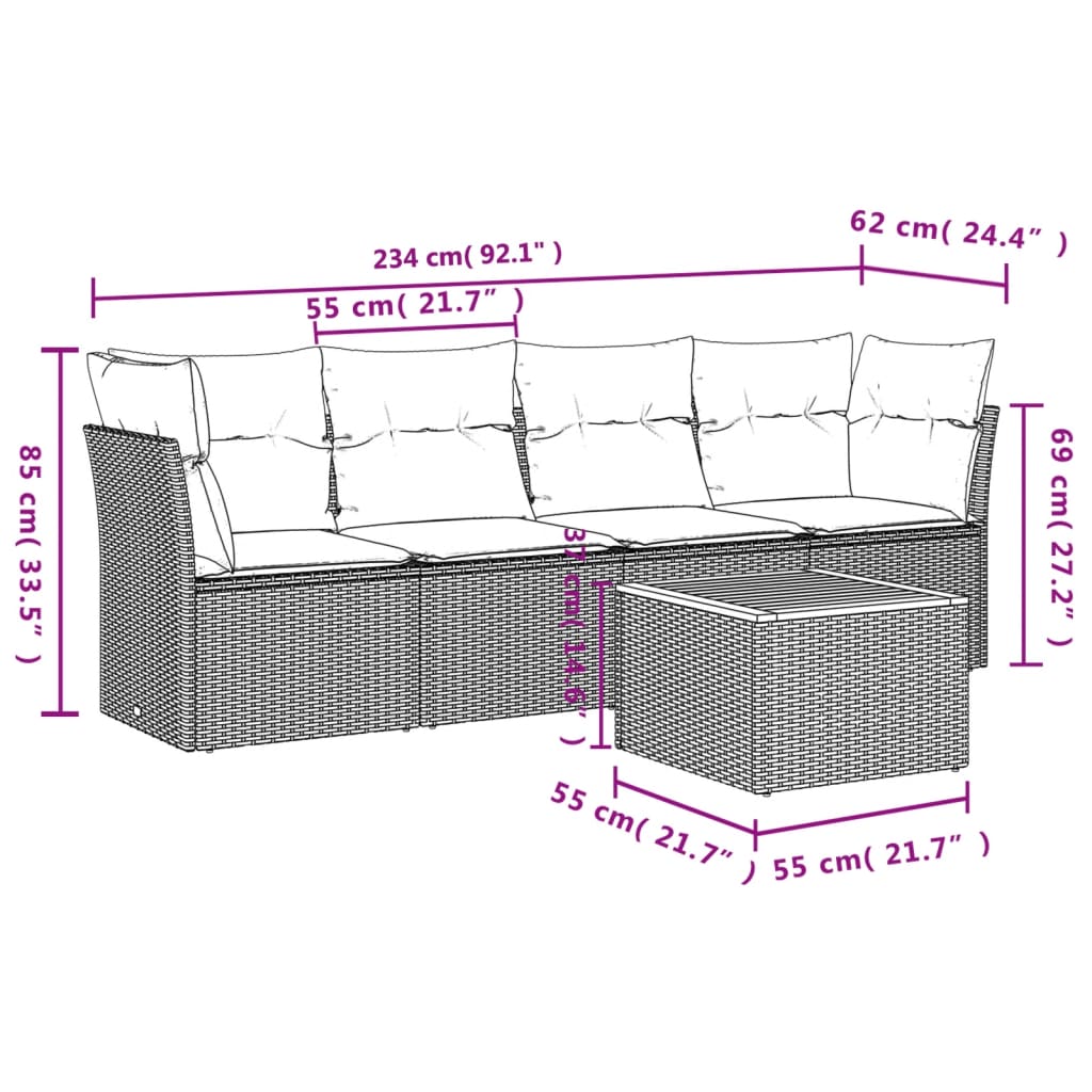 5-delige Loungeset met kussens poly rattan zwart is nu te koop bij PeponiXL, paradijselijk wonen!