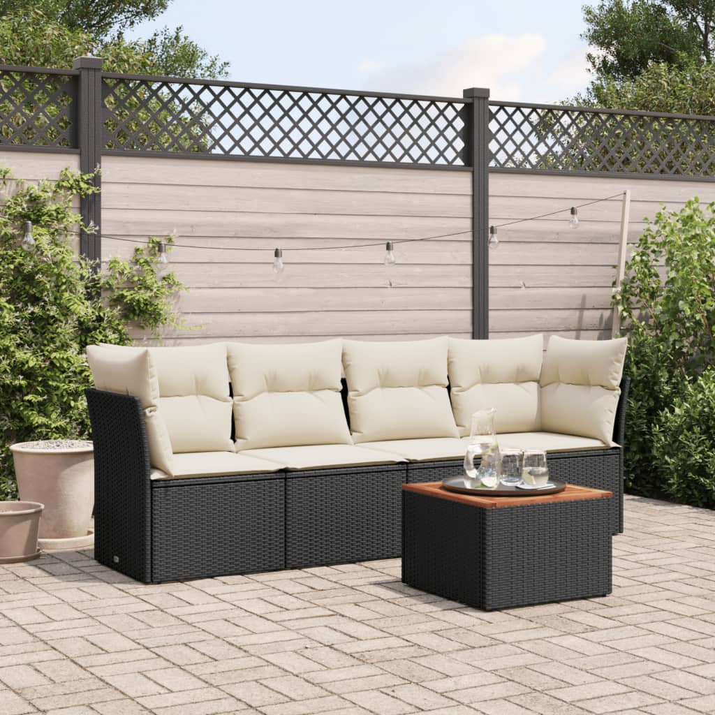 5-delige Loungeset met kussens poly rattan zwart is nu te koop bij PeponiXL, paradijselijk wonen!