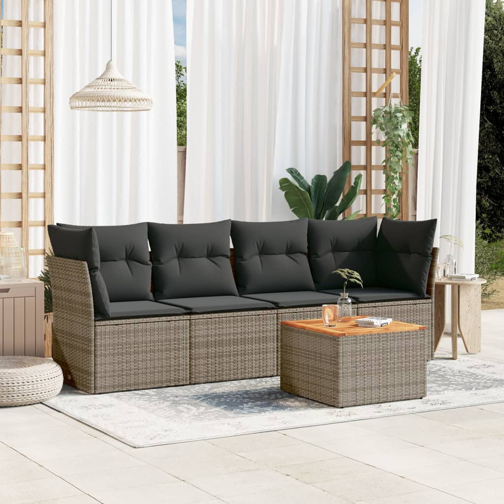 5-delige Loungeset met kussens poly rattan grijs is nu te koop bij PeponiXL, paradijselijk wonen!