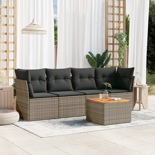 5-delige Loungeset met kussens poly rattan grijs is nu te koop bij PeponiXL, paradijselijk wonen!