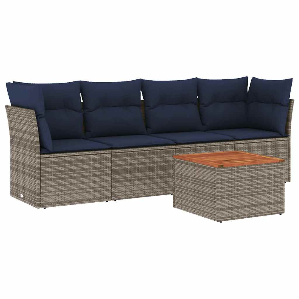 5-delige Loungeset met kussens poly rattan grijs is nu te koop bij PeponiXL, paradijselijk wonen!